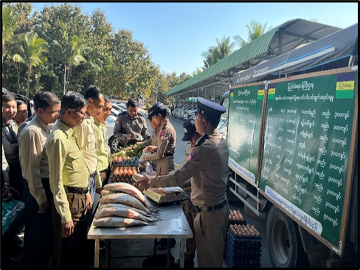 ပြည်ထဲရေးဝန်ကြီးဌာန၊ ဘက်စုံစိုက်ပျိုးမွေးမြူရေးစခန်းမှ ထွက်ရှိသော ဝက်သား၊ ငါး၊ ကြက်ဥ၊ နွားနို့နှင့် ရာသီသီးနှံဟင်းသီးဟင်းရွက်များအား နေပြည်တော်ရှိ ရုံး/ဌာနများသို့ သက်သာသောဈေးနှုန်းဖြင့် ရောင်းချပေး