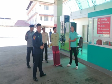 မွန်ပြည်နယ်၊ မော်လမြိုင်ခရိုင်၊ မော်လမြိုင်မြို့နယ်၊ ကျွဲခြံကုန်းရပ်ကွက်နှင့် မြိုင်သာယာရပ်ကွက်များ၌ စက်သုံးဆီများ သတ်မှတ်ဈေးနှုန်းအတိုင်းရောင်းချမှု ရှိ/မရှိနှင့် အရေးပေါ်မီးဘေးအန္တရာယ်ကြိုတင် ပြင်ဆင်ထားရှိမှု အခြေအနေများအား ကွင်းဆင်းစစ်ဆေး