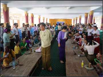  မွန်ပြည်နယ်၊ မော်လမြိုင်ခရိုင်၊ မော်လမြိုင်မြို့၊ လှိုင်ရပ်ကွက်၊ ဓမ္မဗိမာန်၌ မြန်မာ့ယဉ်ကျေးမှုဓလေ့ သနပ်ခါးသွေးနှင့် လိမ်းခြယ်မှုပြိုင်ပွဲအခမ်းအနားကျင်းပ