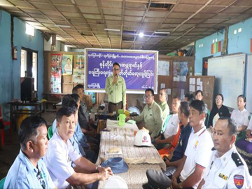 တနင်္သာရီတိုင်းဒေသကြီး၊ ဘုတ်ပြင်းခရိုင်၊ ဘုတ်ပြင်းမြို့နယ်၊ အုန်းတောကမ်းကျေးရွာအုပ်စု၊ အုန်းတောကမ်းကျေးရွာတွင် မုန်တိုင်းဘေးအန္တရာယ်နှင့် ရေကြီးရေလျှံမှု ကြိုတင်ကာကွယ်ရေး ဟောပြောပွဲနှင့် ဇာတ်တိုက်လေ့ကျင့်မှုအခြေအနေအား ကြည့်ရှုအားပေး