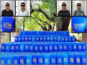မန္တလေးတိုင်းဒေသကြီး၊ ပျော်ဘွယ်မြို့နယ်၌ တရားမဝင် သယ်ဆောင်ရောင်းဝယ်သည့် ဓာတုပစ္စည်း Glacial Acetic Acid ၂၅,၅၀၀ လီတာ ဖမ်းဆီးရမိ