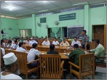 ရန်ကုန်တိုင်းဒေသကြီး၊ ဗိုလ်တထောင်ခရိုင်၊ မင်္ဂလာတောင်ညွန့်မြို့နယ်အထွေထွေအုပ်ချုပ်ရေး ဦးစီးဌာန အစည်းအဝေးခန်းမ၌ ပြည်သူ့စစ်မှုထမ်းဆင့်ခေါ်ရေးကိစ္စများနှင့် ပတ်သက်၍ မိသားစုဝင်များနှင့် ကာယကံရှင်များအား တွေ့ဆုံရှင်းလင်းခြင်း အခမ်းအနား ကျင်းပ 
