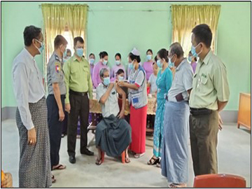 ရန်ကုန်တိုင်းဒေသကြီး၊ ဗိုလ်တထောင်ခရိုင်၊ ဒေါပုံမြို့နယ်အထွေထွေအုပ်ချုပ်ရေးဦးစီးဌာနရုံး၌ ကိုဗစ်ရောဂါကာကွယ်ဆေး ထိုးနှံပေးနေမှုအခြေအနေအား ကြည့်ရှုစစ်ဆေး