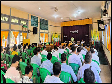 မွန်ပြည်နယ်၊ မော်လမြိုင်ခရိုင်၊ သံဖြူဇရပ်မြို့နယ်အထွေထွေအုပ်ချုပ်ရေးဦးစီးဌာနရုံး၊ အစည်းအဝေး ခန်းမ၌ လုပ်ငန်းညှိနှိုင်းအစည်းအဝေးကျင်းပ